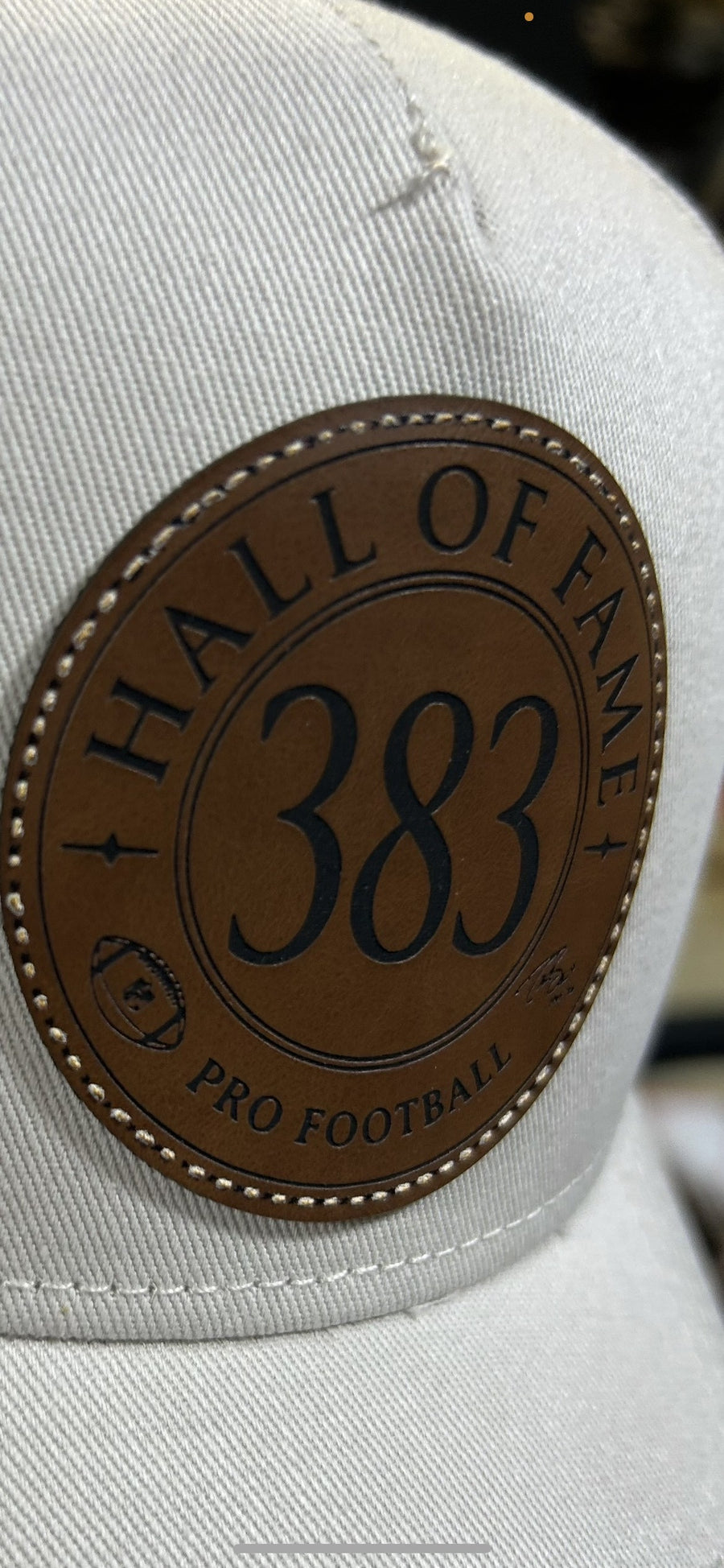 Engraved leather and SolidCore Embroidery™ for a Pro Football Hall of Fame enshrinement — Drew Brees.