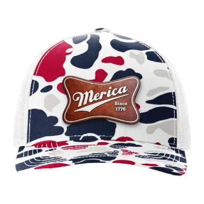 Merica Since 1776 Patriotic Trucker Hat – Americana Camo Leather Patch Hat