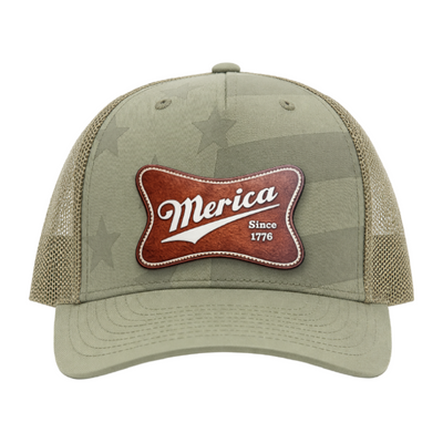 Merica Since 1776 Patriotic Trucker Hat – Americana Camo Leather Patch Hat