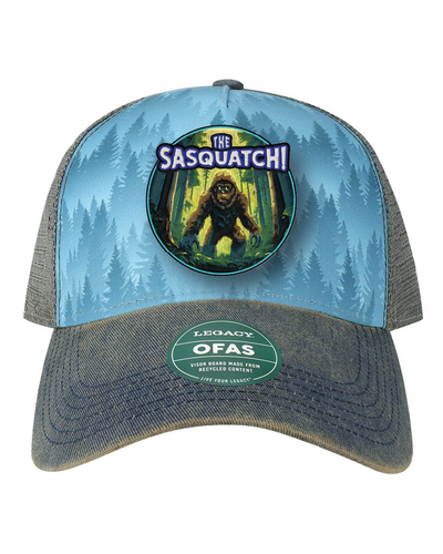 Bigfoot Sasquatch Hat | Pacific Northwest Hiking | Deep Forest Legacy Trucker Cap | Custom UV Printed Leather Patch
