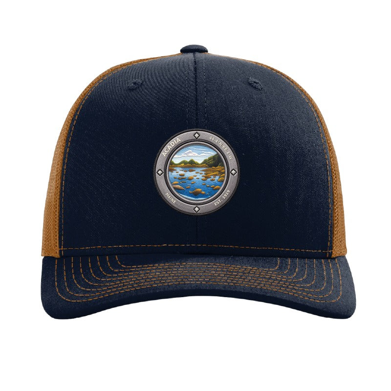 Acadia National Park patch hat — Navy/Caramel