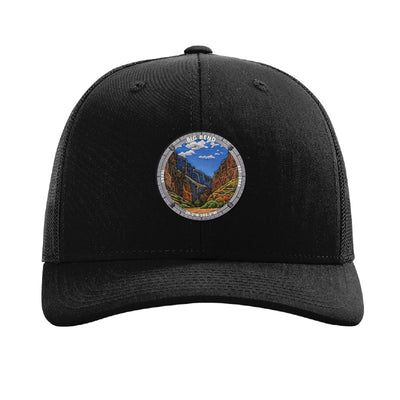 Big Bend National Park patch hat in Black — Santa Elena Canyon badge on a Richardson 112 trucker cap