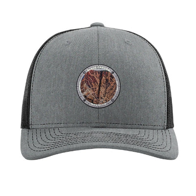Black Canyon National Park patch hat in Heather Grey/Black — the Painted Wall badge on a Richardson 112 trucker cap