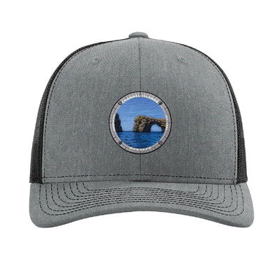 Channel Islands National Park patch hat in Heather Grey/Black — Arch Rock at Anacapa badge on a Richardson 112 trucker cap