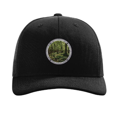 Congaree National Park patch hat in Black — bald cypress forest badge on a Richardson 112 trucker cap