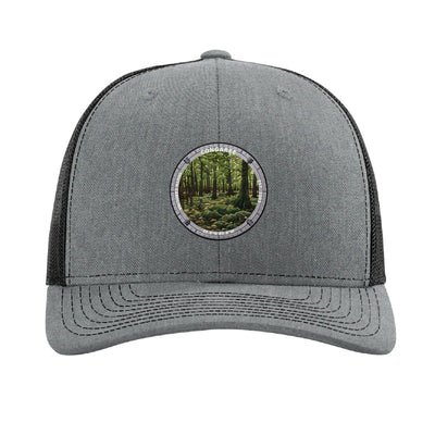 Congaree National Park patch hat in Heather Grey/Black — bald cypress forest badge on a Richardson 112 trucker cap