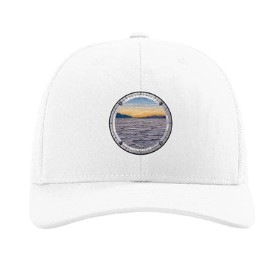 Death Valley National Park patch hat in White — Badwater Basin salt flats badge on a Richardson 112 trucker cap
