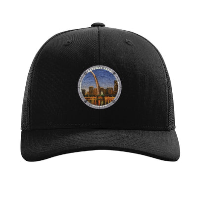 Gateway Arch National Park patch hat in Black — the Gateway Arch over St. Louis badge on a Richardson 112 trucker cap