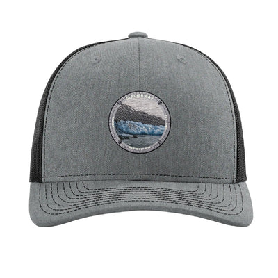 Glacier Bay National Park patch hat in Heather Grey/Black — tidewater glacier badge on a Richardson 112 trucker cap