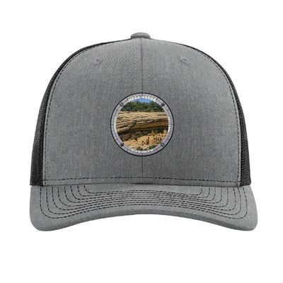 Mesa Verde National Park patch hat in Heather Grey/Black — Cliff Palace badge on a Richardson 112 trucker cap