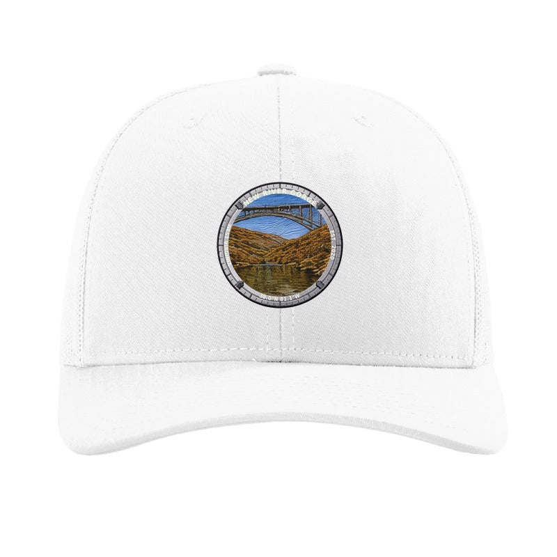 New River Gorge National Park patch hat in White — New River Gorge Bridge badge on a Richardson 112 trucker cap