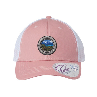 North Cascades National Park patch hat — Dusty Rose/White (Ponytail)