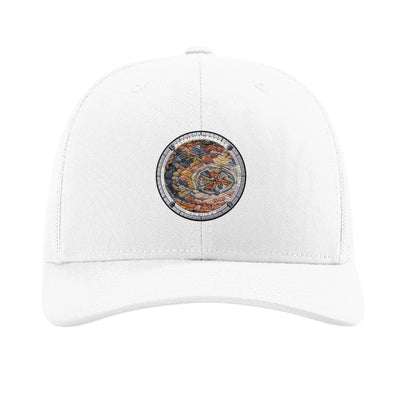 Petrified Forest National Park patch hat in White — petrified log cross-section badge on a Richardson 112 trucker cap