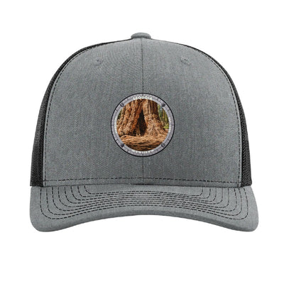 Sequoia National Park patch hat in Heather Grey/Black — General Sherman Tree badge on a Richardson 112 trucker cap