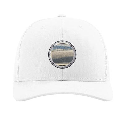 White Sands National Park patch hat in White — white gypsum dunes badge on a Richardson 112 trucker cap