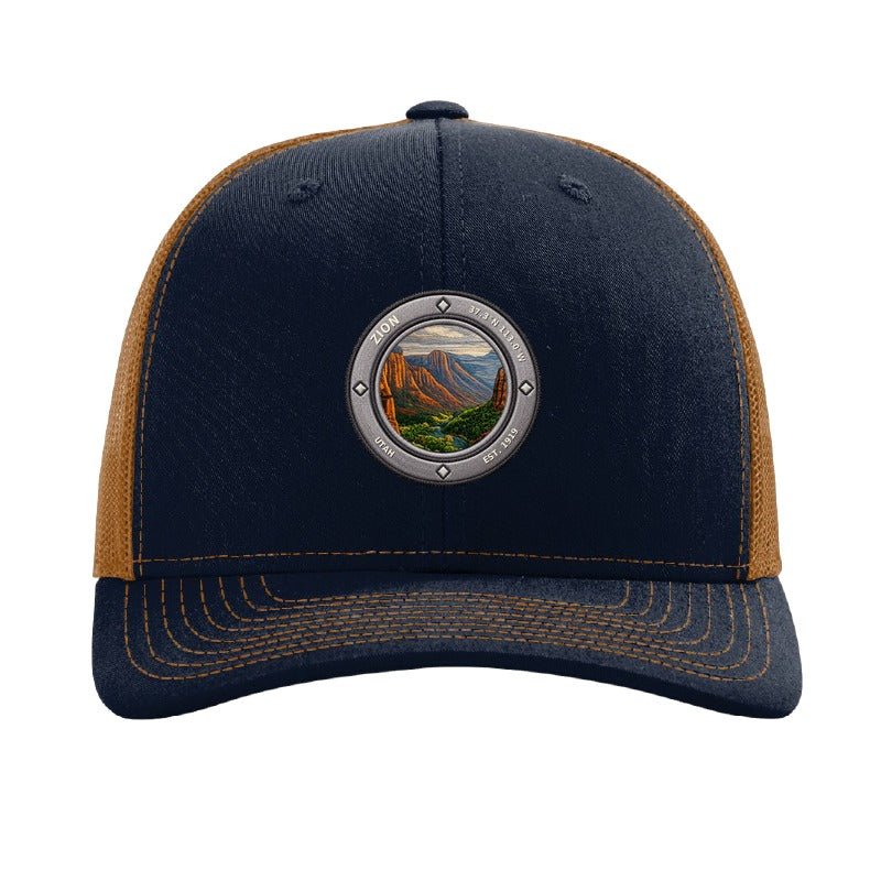Zion National Park patch hat — Navy/Caramel