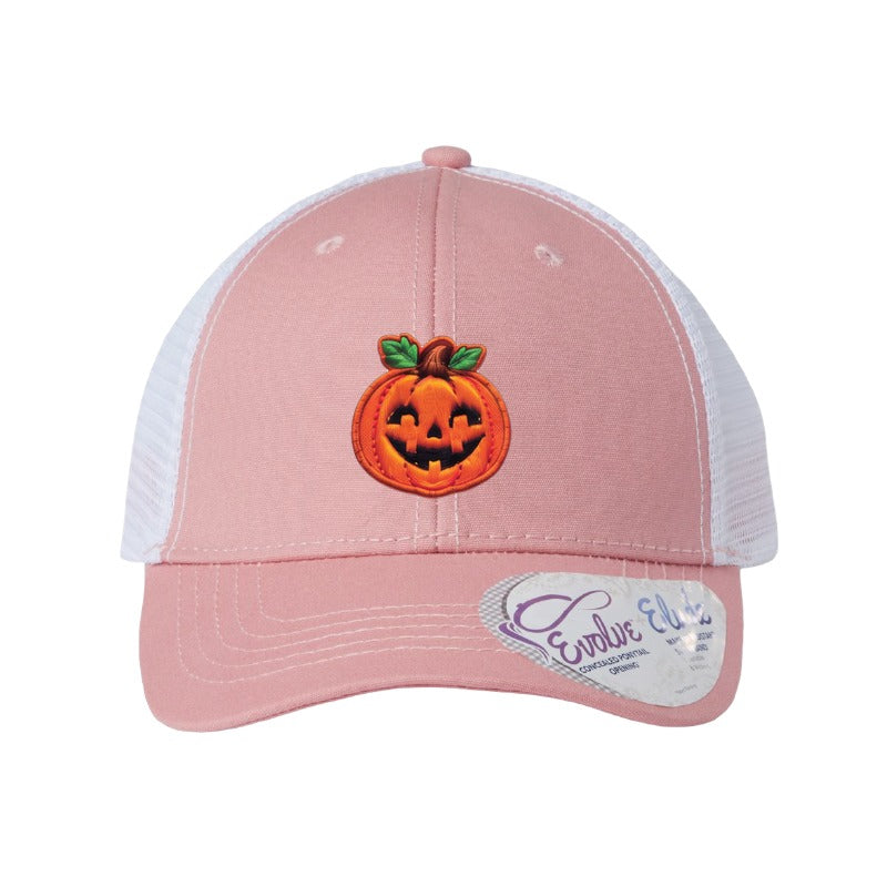 Classic Jack jack-o'-lantern patch hat — Dusty Rose/White (Ponytail)