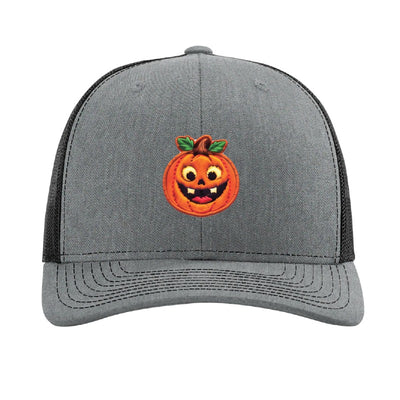 Snaggletooth jack-o'-lantern patch hat — Heather Grey/Black