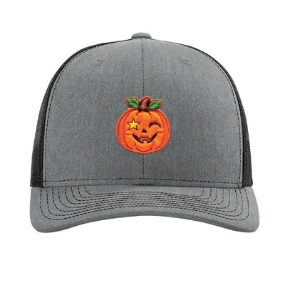 Star Wink jack-o'-lantern patch hat — Heather Grey/Black