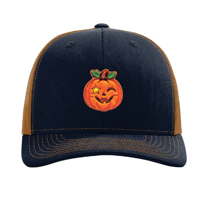 Star Wink jack-o'-lantern patch hat — Navy/Caramel