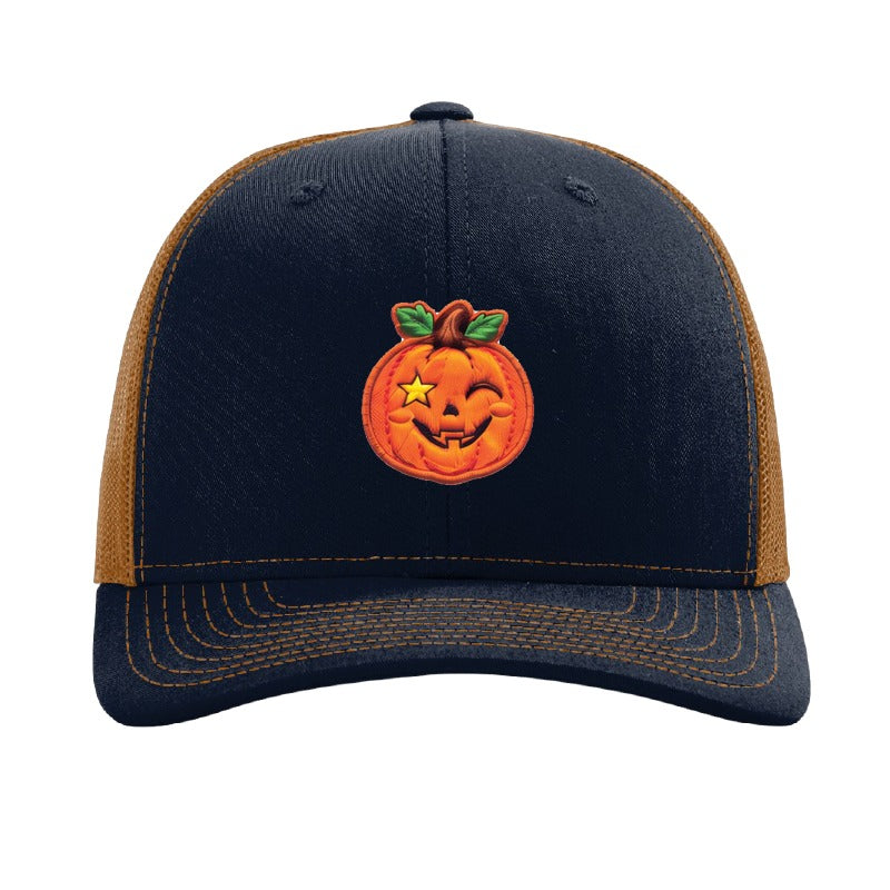 Star Wink jack-o'-lantern patch hat — Navy/Caramel
