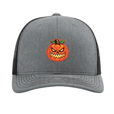 Wicked Grin jack-o'-lantern patch hat — Heather Grey/Black