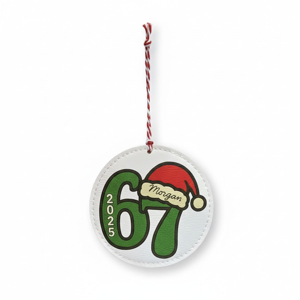 Personalized 67 Christmas Leatherette Ornament