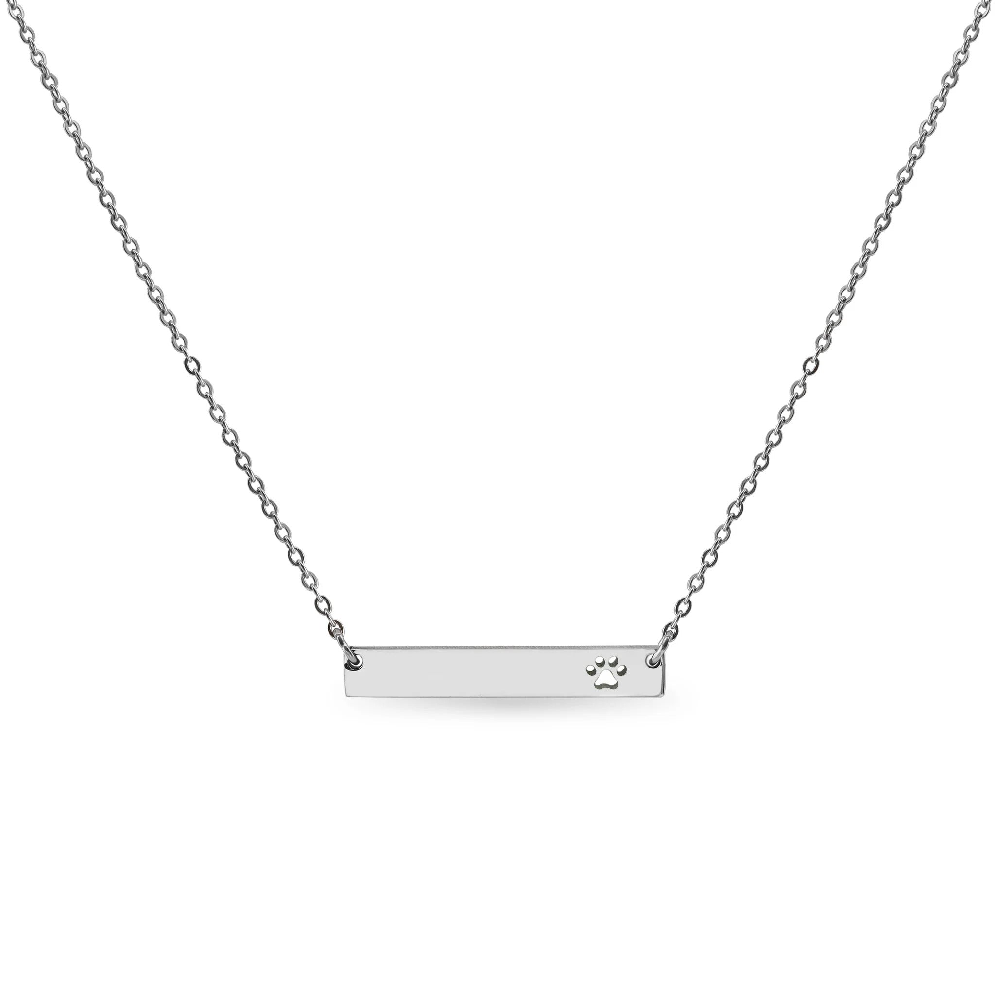 Paw Print Cutout Horizontal Bar Stainless Steel Necklace