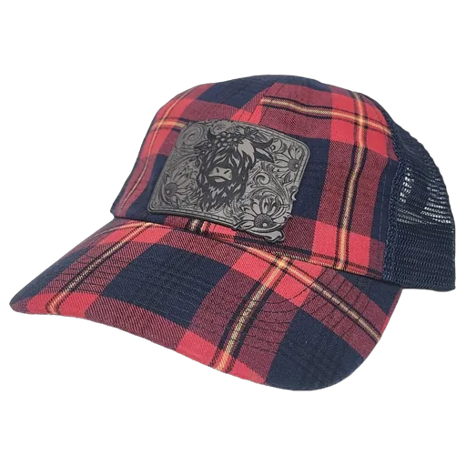 Highland Cow Tartan Trucker Hat — patch hat by The Hat Factory Xpress
