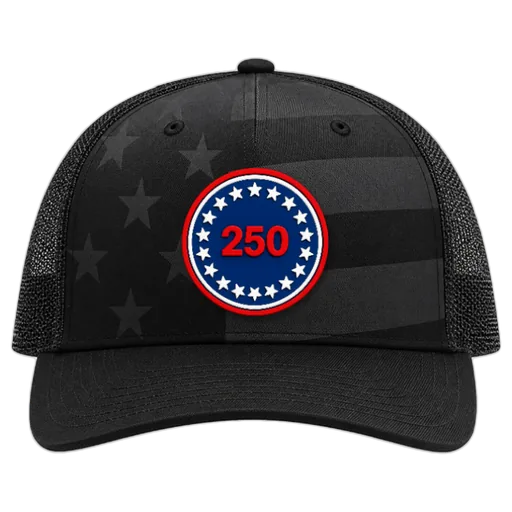 USA 250 Patriotic Trucker Hat – 250th Anniversary Patch Hat — patch hat by The Hat Factory Xpress