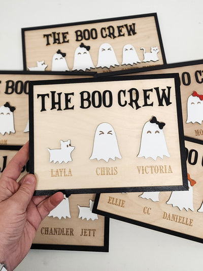 Personalized Ghost Family Sign with Pets, The Boo Crew, Halloween Decor for Spooky Season