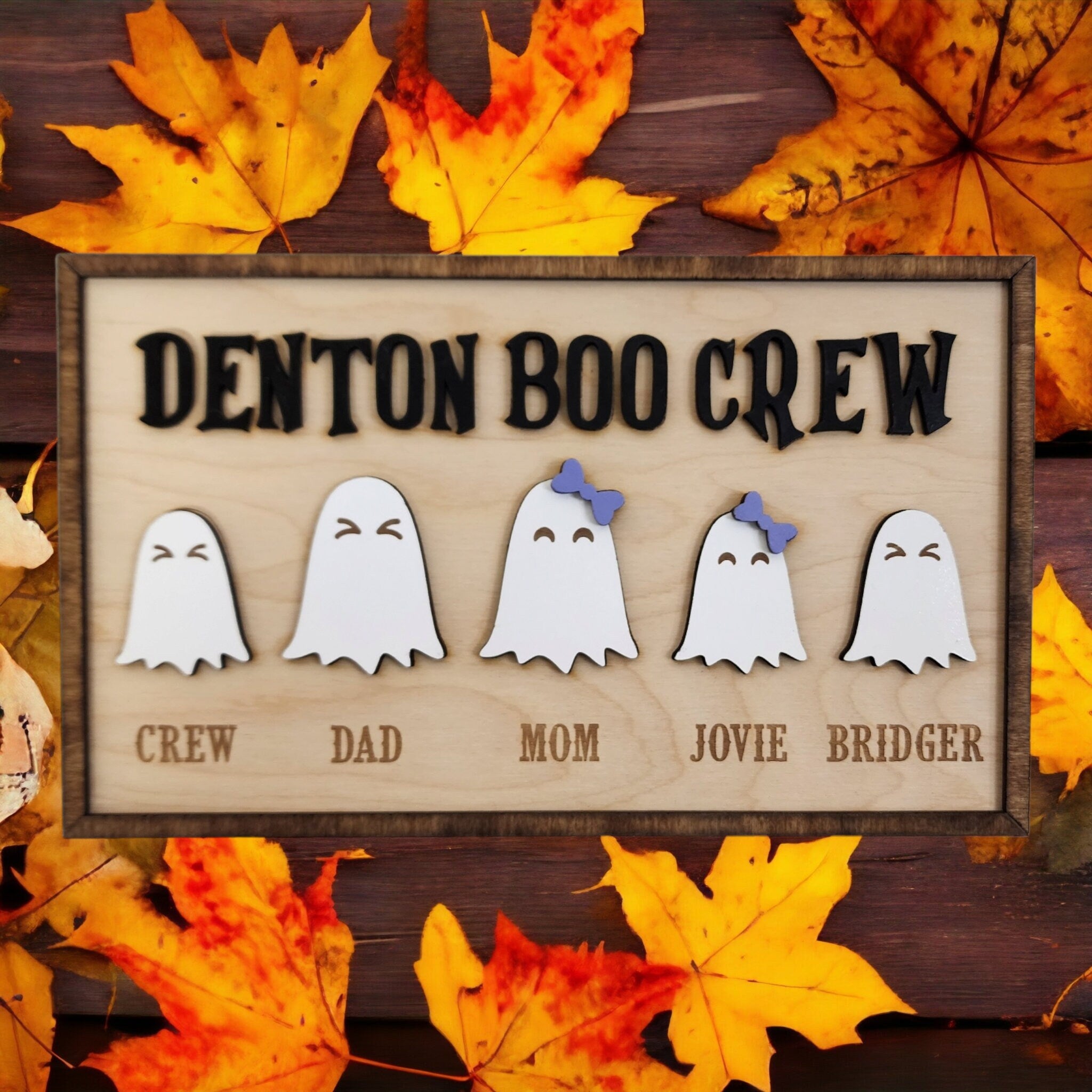 Personalized Ghost Family Sign with Pets, The Boo Crew, Halloween Decor for Spooky Season