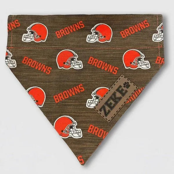 Browns dog bandana with a ZEKE name patch